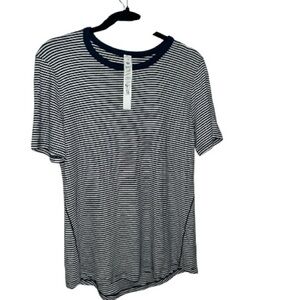 Lululemon Striped Short Sleeve Top Size 14 Navy White Modal